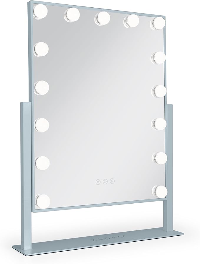 Zadro Hollywood Lighted Vanity Mirror with 15 LED Bulbs, 3 Color Light Settings, 360° Rotation Makeup Mirror Head (21" H x 18" W | 1X | French Blue)