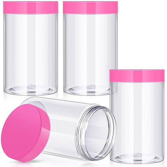 Patelai 4 Pieces Round Wide-mouth Leak Proof Plastic Container Jars with Lids for Travel Storage Makeup Beauty Products Face Creams Oils Salves Ointments DIY Making(12 Ounce,Pink)