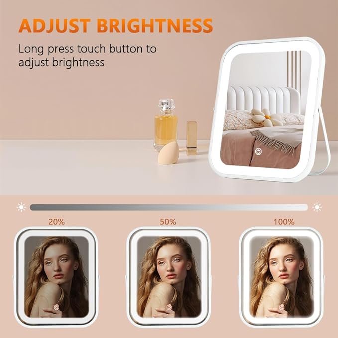 Lighted Vanity Mirror, Makeup Mirror with Lights, Dimmable Touch Screen, Portable Travel Mirror, Cosmetic Mirror with Lights for Makeup Desk ＆ Dressing Room