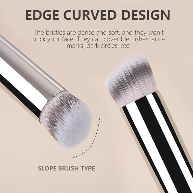 2Pcs Concealer Brush Set, Dense Mini Angled Kabuki Makeup Brush for Blending Under Eye Concealer, Detailed Nose Contour Setting Powder, Foundation & Eyeshadow, 270+370