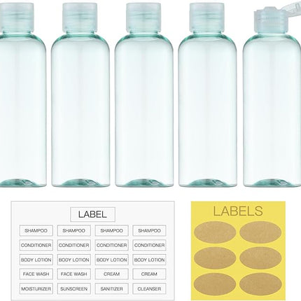 LISAPACK 3.4 oz Travel Bottles for Toiletries, Plastic Travel Size Containers for Shampoo Conditioner TSA Approved, Empty Small Squeeze for Lotion, Leak Proof Mini Liquid Tube Refillable Light Green