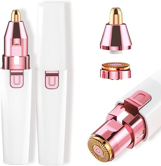 Facial Hair Remover for Women - White USB Rechargeable Eyebrow Trimmer & Face Shaver with LED Light, 2-in-1 Hair Removal Device for Smooth Skin