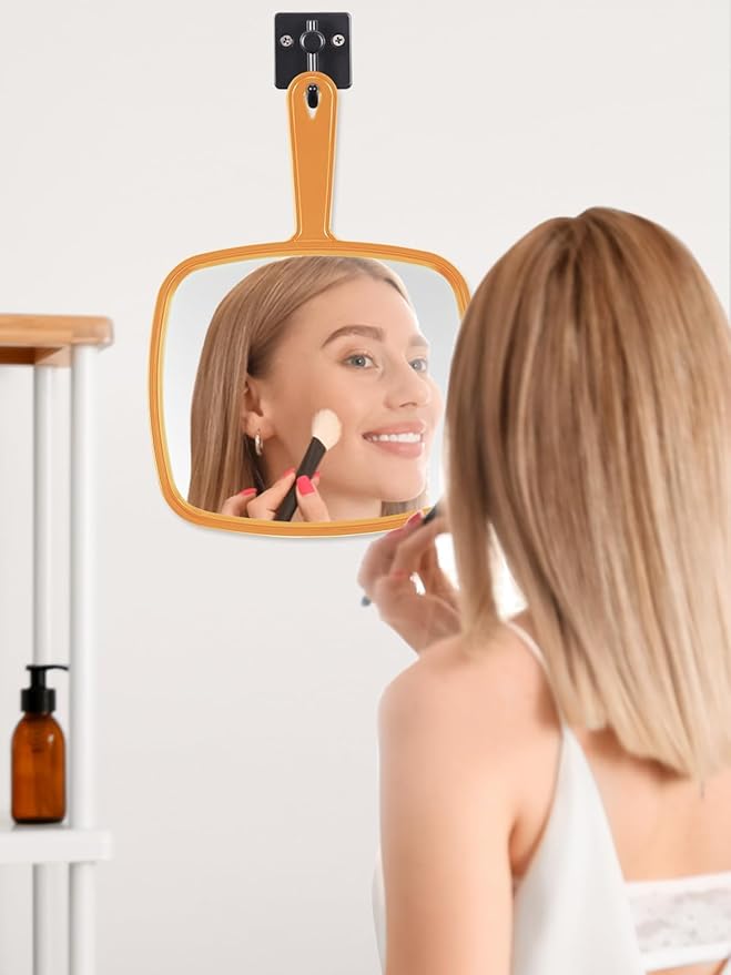 Extra Large Handheld Mirror，Hand Salon Mirror with Handle for Barbers, Hairdressing (Orange，12.4" Lx 9" W)