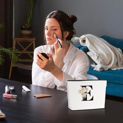 Personalized Makeup Bag, Initial Letter E Makeup Bag for Women Rose Monogram Cosmetic Bags Toiletry Pouch, Monogrammed Gifts for Women Mom Grandma Sister Friends Thanksgiving Christmas Birthday Gift