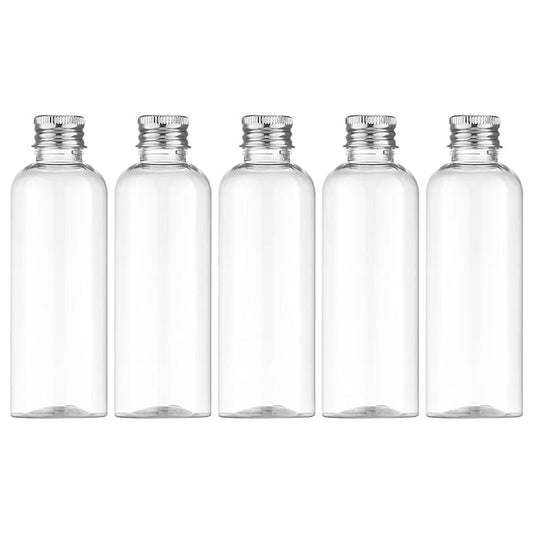 Tekson Plastic Travel Bottles 3.4 oz, Travel Size Containers for Shampoo, Empty Mouthwash Bottles with Silvery Screw Cap (100ml, Clear)