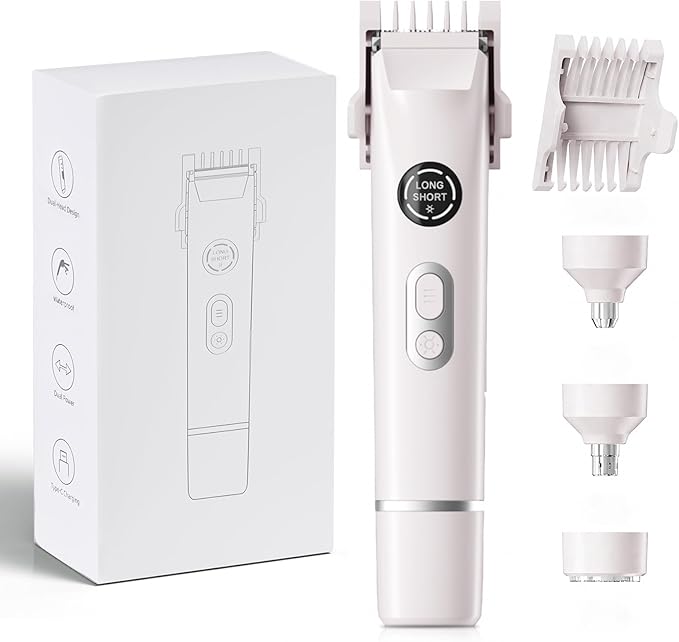 Dermave Bikini Shaver, 4-in-1 Bikini Trimmer for Women, Electric Razors with Dual Heads, Cordless Body Hair Trimmer, Rechargeable Pubic Hair Trimmer for Legs Body Facial Hair, Ceramic Blade