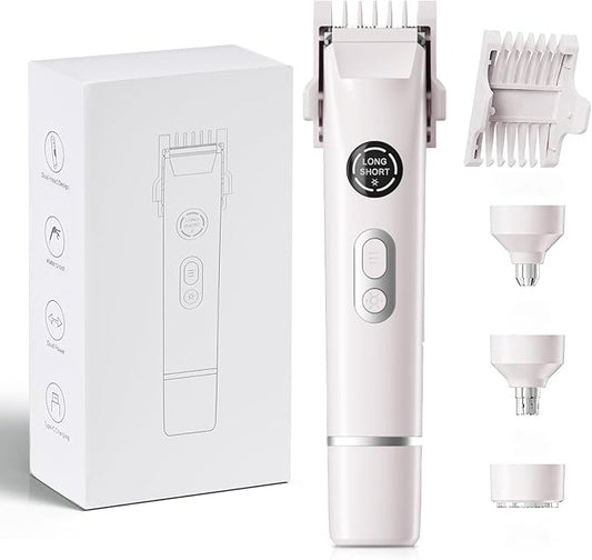 Dermave Bikini Shaver, 4-in-1 Bikini Trimmer for Women, Electric Razors with Dual Heads, Cordless Body Hair Trimmer, Rechargeable Pubic Hair Trimmer for Legs Body Facial Hair, Ceramic Blade