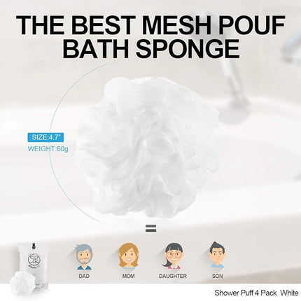 Loofah Sponge Bath Sponge for Women Men 4 Pack (White)
