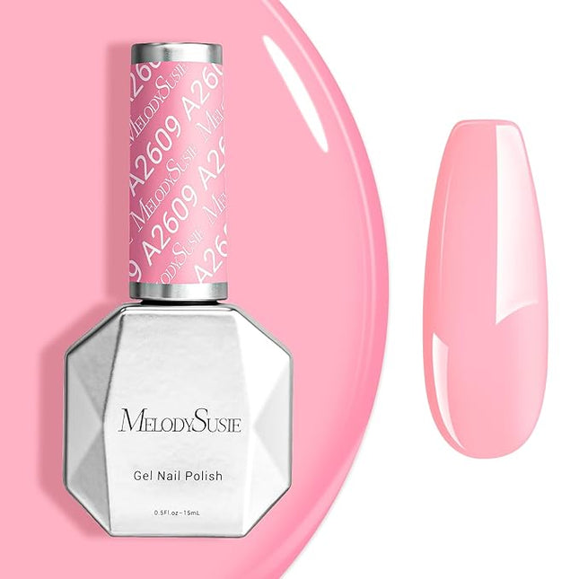 MelodySusie 0.5fl oz Candy Pink Gel Nail Polish, Nails Soak Off UV LED Light Baby Pink Gel Polish Gift for Women Nail Art Manicure Salon DIY Nail Design Decoration at Home-A2609
