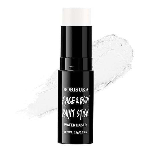 BOBISUKA White Face & Body Paint Stick Washable Water-Based Face Paint Makeup Stick for Halloween Clown, Joker, Zombie, Mime, Skeleton, Skull, Cosplay, SFX, Sports Eye Black & Costume Party