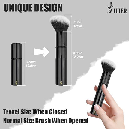 JILIER Makeup Brush Kabuki Face Brushes Retractable Travel Blush Kabuki Brush Portable for Foundation, Powder, Blush, Bronzer, Buffing, Liquid, Cream, Cruelty-Free with Cover