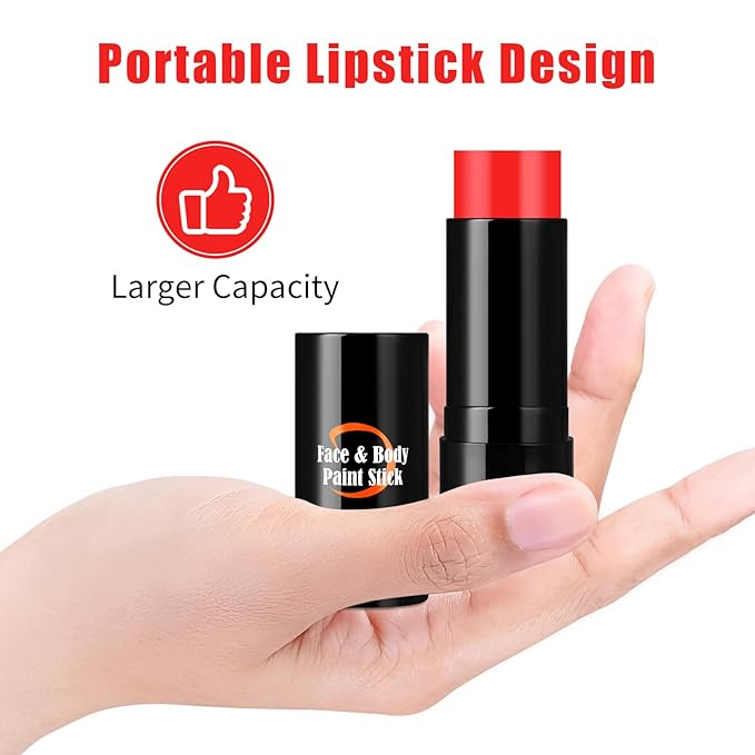Red Face Paint Stick, Portable Eye Black Stick for Sports, Full-coverage Cream Face Paint for Halloween SFX Makeup Cosplay Joker Costume Parties