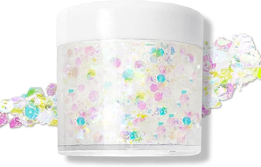 Clear White Glitter Gel for Body, Face, Hair and Lip, Color Changing Glitter Gel Under Light, Rave Mermaid Makeup Accessories (White)