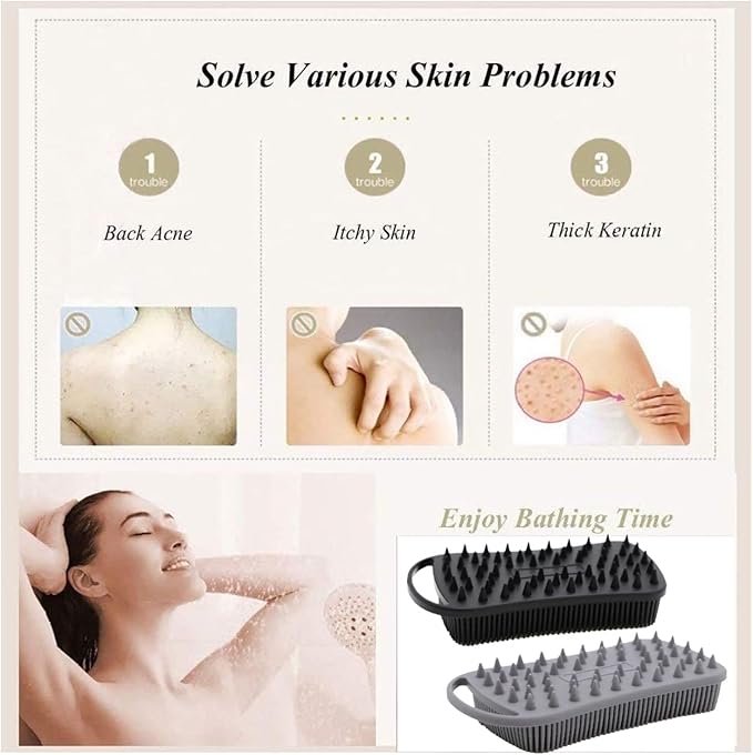 2Pack Dual Sided Silicone Body Scrubber for Exfoliating, Shower&Scalp Massage, 2 in 1 Bath&Shampoo Brush,Soft Body Exfoliator Silicone Loofah Shower Scrubber Brush for All Kinds of Skin