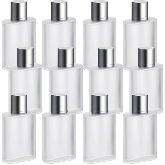 Tessco for you 12 Pcs 1.7 Ounces Perfume Bottles Empty Frosted Glass Spray Bottles 100ml Refillable Atomizer Perfume Dispenser Fine Mist Atomizer Cosmetic Make up Container(Silver Gray)