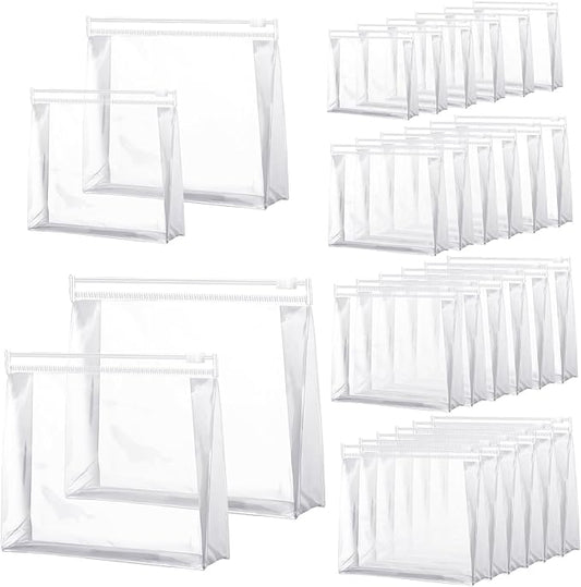 Xuniea 100 Pcs Mini Clear Makeup Bag PVC Small Travel Toiletry Organizer Pouches Bulk Waterproof Transparent Plastic Cosmetic Bag with Zipper for Women Men Travel (11'',9.8'',7.9'',5.9'')