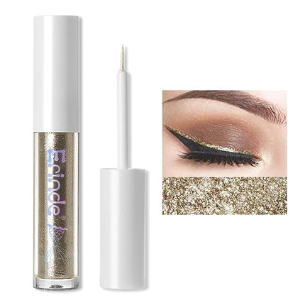 Erinde Liquid Glitter Eyeshadow Eyeliner, Metallic Shimmer Glitter Eyeshadow Liner, High Pigment Colored Eyeliner, Waterproof Long Lasting Sparkle Makeup for Women, Sunset Champagne
