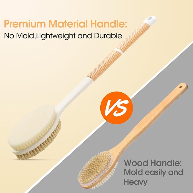 Body Scrubber Anti Slip for Shower,Shower Brush Long Handle with Stiff and Soft Bristles,Body Wash Exfoliating Back Scrubber for Bath or Dry Brushing Body Brush(Orange)