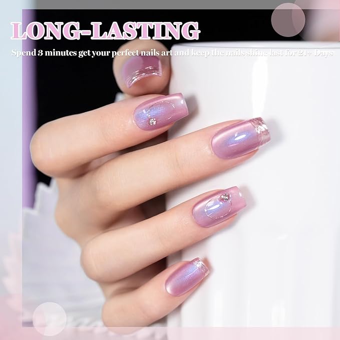 RARJSM Ceramic Moonlight Cat Eye Gel Nail Polish Set 6pcs Velvet Silver Shimmer Nude Pink Light Purple White Blue Glitter Sparkle Bright Pearl Shell Effect with Magnet Stick Curing Requires Home Salon