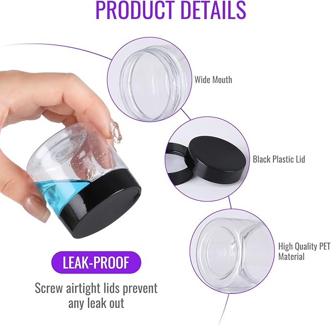 2 oz Plastic Jars with Lids 48Pack,Empty Small Plastic Jars with Lids for Storage, Round Clear for Cream,Lotion,Powder,Ointment(2fl.oz,set of 48)