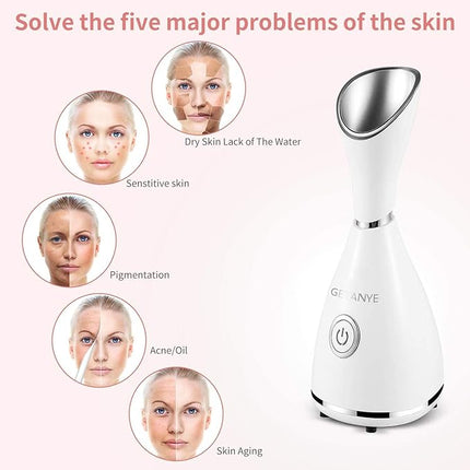 GETANYE Nano Ionic Face Steamer - 10X Penetration for Facial, Unclogs Pores, Moisturizing Spa Humidifier with Free Blackhead Remover Kit, Hair Band, Face Brush