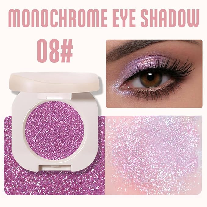 Glitter Eyeshadow Palette,Shimmer PinkPurple Eyeshadow Makeup,Violet Shiny Pressed Powder,Single Vegan Eyeshadow,Highly Pigmented Natural Eyeshadow Palette,Monochrome Long Lasting Glitter Eye Make 08#