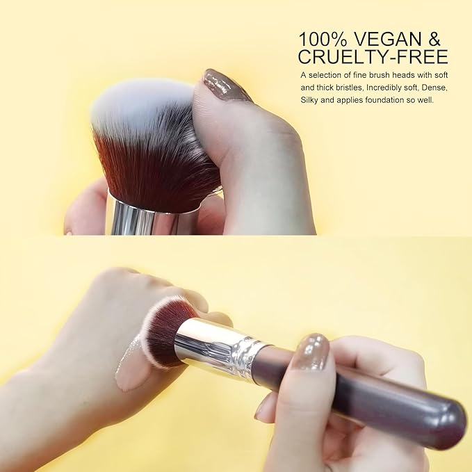 Foundation Brush, Round Top Kabuki Foundation Brush and Professional Grade Makeup Brush for Liquid Blending Mineral Powder Bufting Stippling Makeup Tools, Black