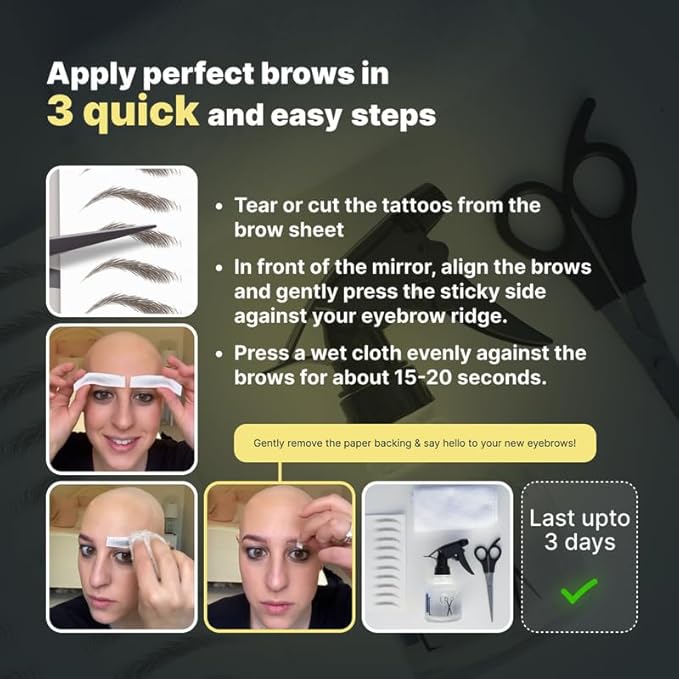 50 Pairs Dark Brown Temporary Eyebrow Tattoos, Waterproof and Smudge-Proof Medium Sassy Swerve Style Realistic Eyebrow Stickers for Women, Easy to Apply, Won't Work on Existing Brows