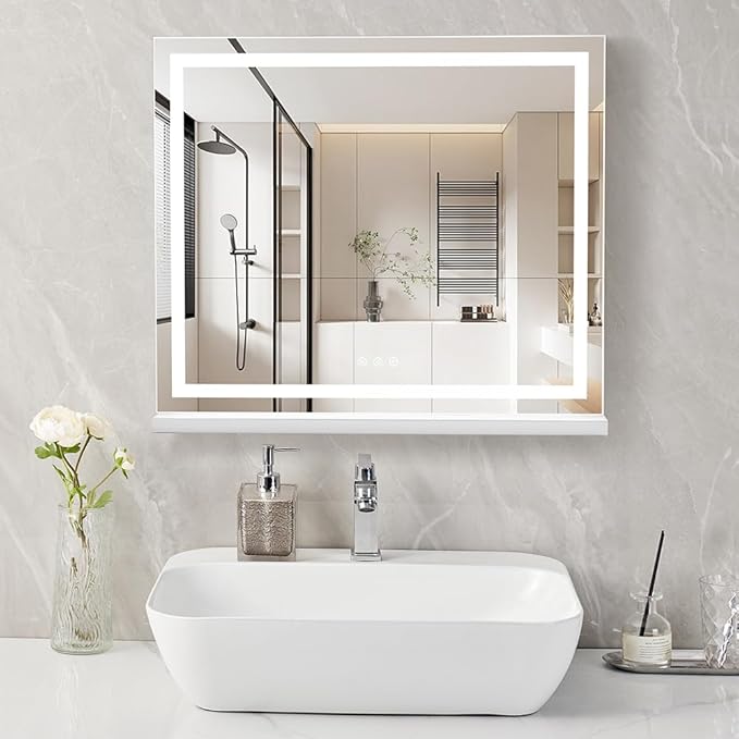 HIEEY Lighted Makeup Mirror, Hollywood Vanity Mirror with Lights, Three Color Lighting Modes, with 4in 20X Magnification Mirror, Smart Touch Control, 360°Rotation (22.8in,White)