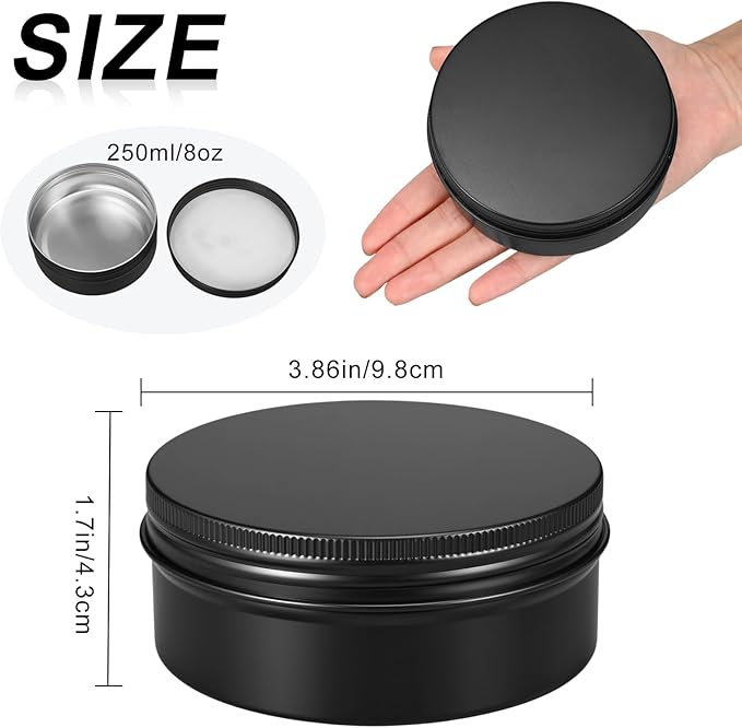 Therwen 48 Pcs Aluminum Tin Jars Containers Metal Leak Proof Cosmetic Tin Jars Containers Round Screw Lids Lip Balm Can Empty Refillable Cosmetic DIY Storage (1.6 x 3.9 Inch,Black)