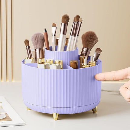 Diesisa Makeup Brush Holder Organizer,360° Rotating Makeup Brush Organizer,5 Slot Make up Brushes Cup for Cosmetics, Nail Polish, Art Supply, Bathroom Vanity Desktop Organizer - Purple