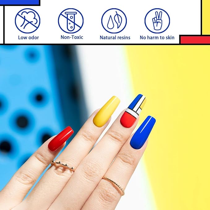 RARJSM Nail Art Gel Liner 12 Colors Painting Nail Gel Polish Set Red Yellow Blue Primary Color Collection Purple Glitter Silver Champagne Gold Drawing Gel Nail Polishes Nail Design