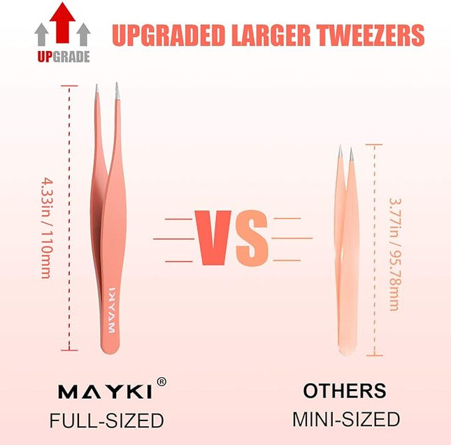 Eyebrow Tweezers Women 6Pcs, Full Size Professional Eyebrow Tweezers Kit, Precision Tweezers Set for Eyebrow/Ingrown Hairs/Splinter/Facial Hair Removal by MAYKI
