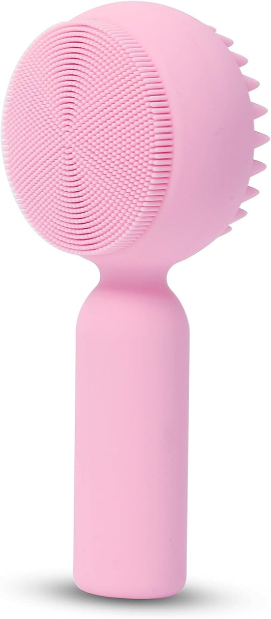 Silicone Facial Cleansing Brush 2 in 1 Silicone Facial Scrubber Manual Exfoliating Facial Brush Face Cleanser Face Exfoliator Ultrafine Bristles for Sensitive Skin Easy to Clean Lather Well (Pink)