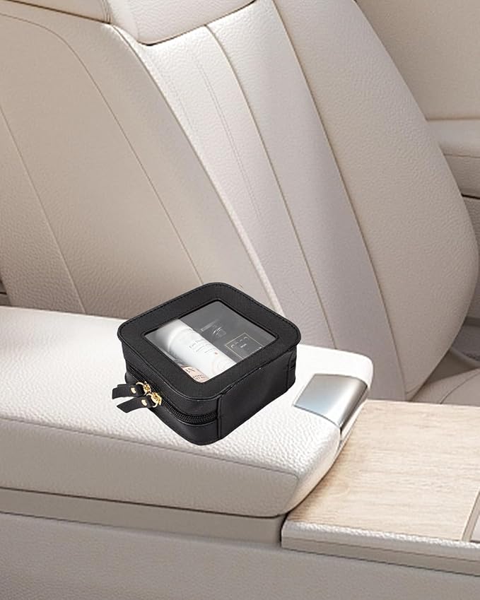 2 Pcs Travel Clear Makeup Bag Set, Clear White Makeup Organizer with Zipper Leather Travel Bags for Toiletries Small Cosmetic Bags for Women Mini Make up Pouch Toiletry Bags Car Essentials