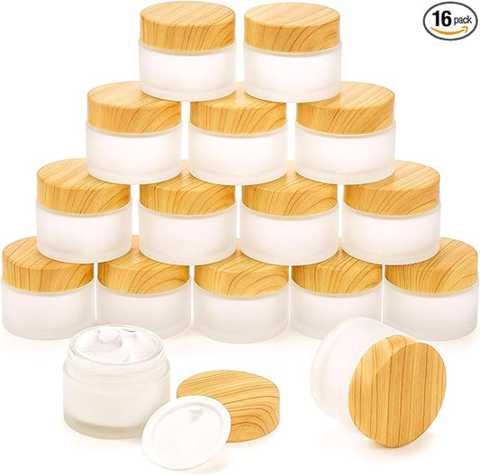 ZENFUN 16 Pcs Glass Cosmetic Containers 1.7 Oz/50ml Empty Sample Jars with Plastic Lid, Travel Pots with Lid, Small Makeup Sample Jars, Refillable Travel Jars for Cream, Lotions, Lip Balm