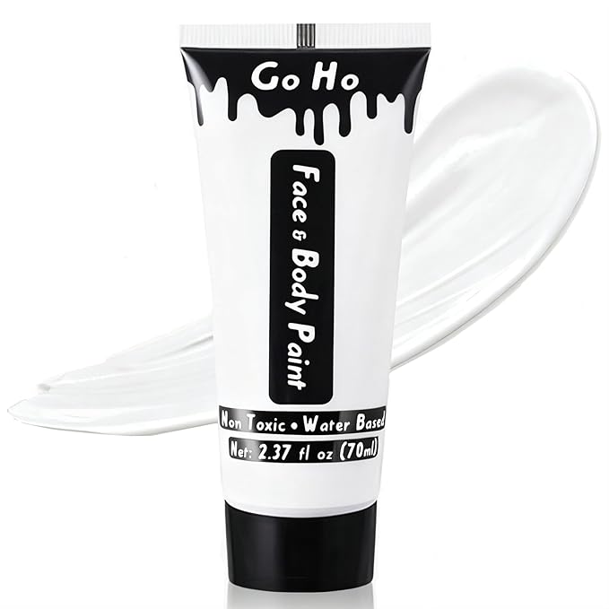 Go Ho Professional Clown White Face Body Paint Washable(2.37oz/pc),Water Based Cream White Body Paint,Halloween Costumes Cosplay SFX Goth Skeleton Zombie Vampire Clown Makeup