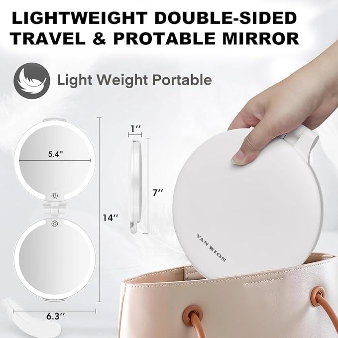 96 LEDs' Folding Rechargeable and 10x Magnification Makeup Mirror with Lights,6.3 Inch Double Sided Portable Travel Mirror with Case for Myopia and Makeup Fanatics Travel Essentials