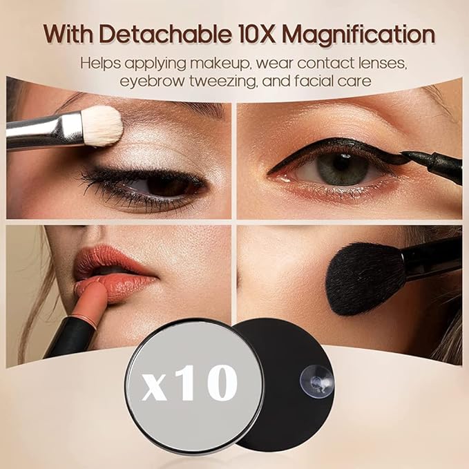 Hansong Black Vanity Mirror Makeup Mirror with Lights 12 Dimmable LED Bulbs Lighted Makeup Mirror Touch Screen Control 10X Magnification