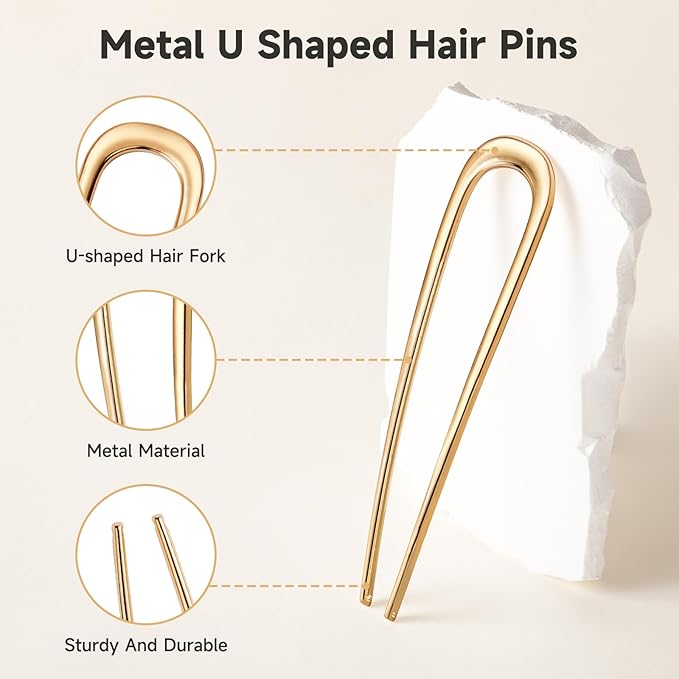 3 Pcs French Hair Pins for Women - French Twist Hair Pins for Buns, Metal Gold Hair Accessories