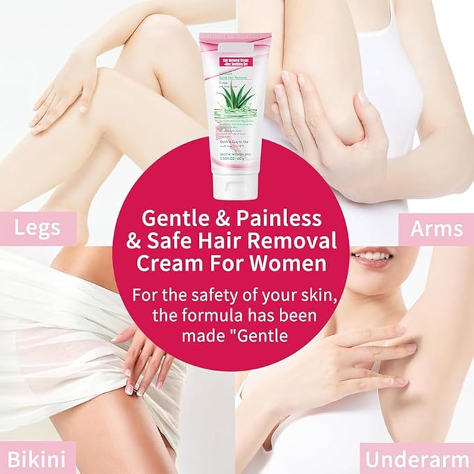 Hair Removal Cream for Women, Aloe Vera Depilatory Cream for Intimate Areas and Pubic Area-Hair Removal for Body Legs Arms Underarms Bikini, Gentle Formula for All Skin Type