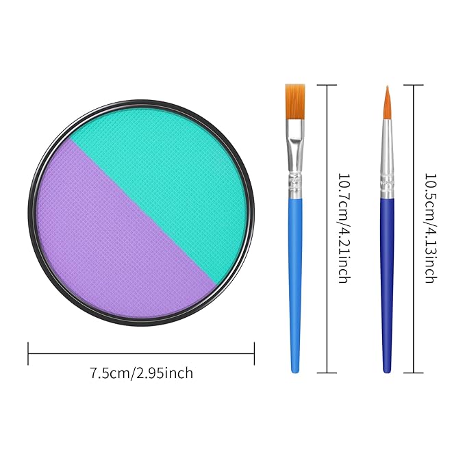 Purple Cyan Face Body Paint Makeup Foundation 30 g, Water Activated Cream to Powder Face Body Paint Makeup for Halloween Costume Cosplay Theater Stage Dress-Up Makeup,Matte Finish Non Toxic