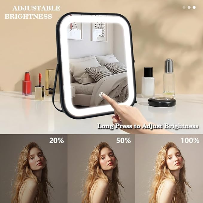 Lighted Vanity Mirror, Rechargeable Travel Makeup Mirror with Lights, 10''x8'' Desk Mirror with Lights,Make up Mirror with Lighting for Makeup Desk ＆ Dressing Room