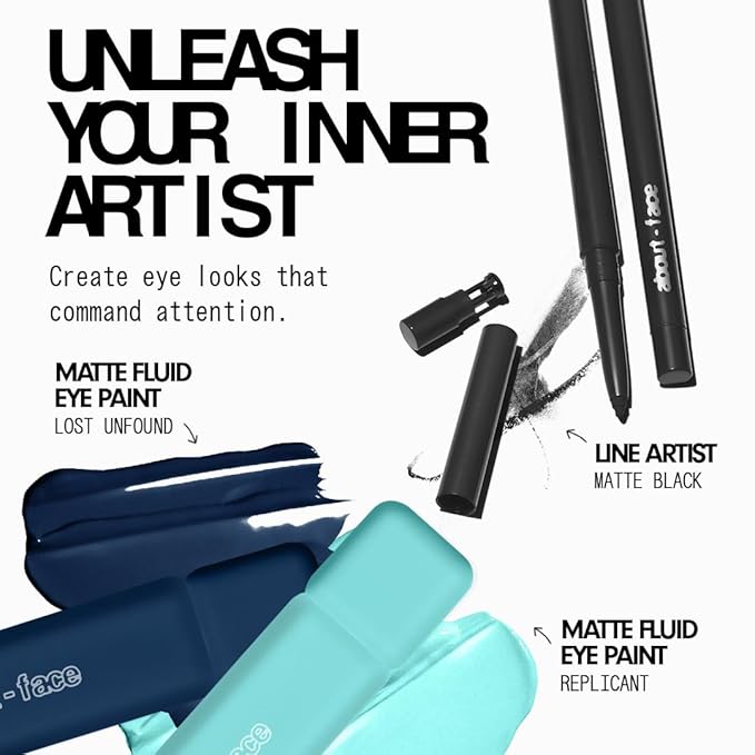 about-face Matte Fluid Eye Paint Replicant – High-Pigment Liquid Eyeshadow, Long-Lasting, No-Budge Matte Finish, Vegan & Cruelty-Free (Aqua)