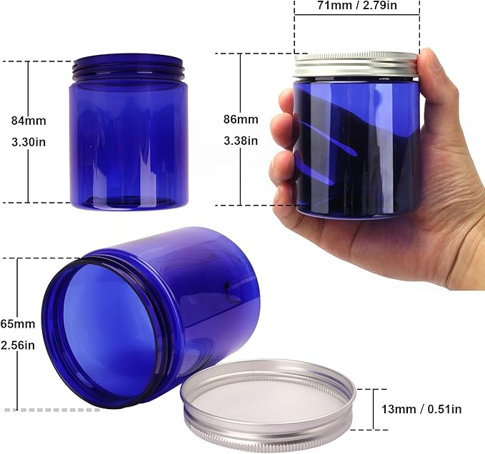 30 Packs 8 oz (250 ml) Blue Plastic Jars with Sliver Lids, Cosmetic Containers jars with Wide-Mouth for slime, beads, rhinestones, sequins Cosmetics, Lotion, Cream, Ointments and More