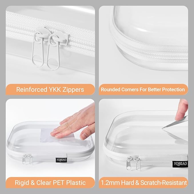 6 Pack Clear Hard Shell Zipper Case (2 Small, 2 Medium, 2 Large), See-Through Hard Plastic Organizer Pouches with Zipper for Travel, Toiletries, Makeup, Electronics & Pencils - Crush-Resistant Storage