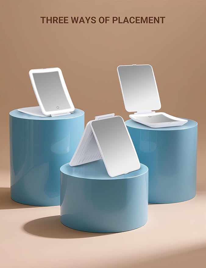 1X/10X Magnifying Makeup Mirror with 3 Colored Lights and Touch Control, 2700mAh Rechargeable LED Vanity Mirror for Home, Bathroom and Travel (Pearl White, with LED Lights)