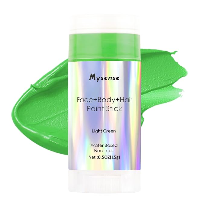 Mysense Light Green Face Body Hair Paint Stick,St Patricks Day Outfit Accessories,Water Based Washable Temporary Hair Color,Cream Body Paint for Halloween Gamora Witch Costume Cosplay Makeup,0.5oz