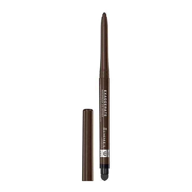 Rimmel London Exaggerate Waterproof Eye Definer Eyeliner, Highly Pigmented, Long-Wearing, Built-In Smudger, 212, Rich Brown, 0.01oz