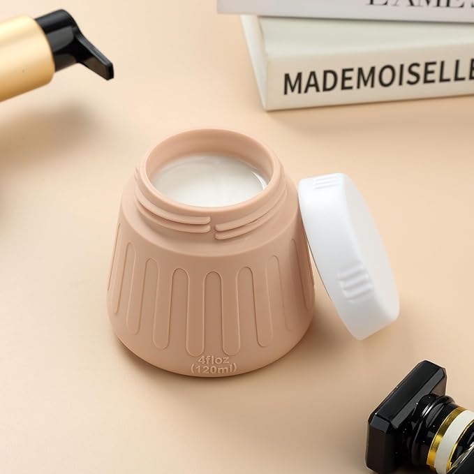 Gemice 4 OZ Travel Size Containers for Toiletries, Leak-Proof Silicone Slime Jars with Lids, BPA Free Small Round Cosmetic Slime Container for Lotion, Cream, Ointments, Travel Storage (4 Pack)